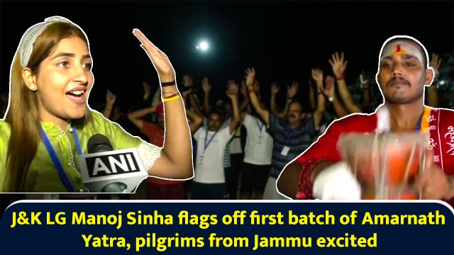 J&K LG Manoj Sinha flags off first batch of Amarnath Yatra pilgrims from Jammu