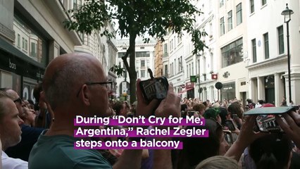 Rachel Zegler serenades London from Palladium balcony in Evita - but not everyone's applauding