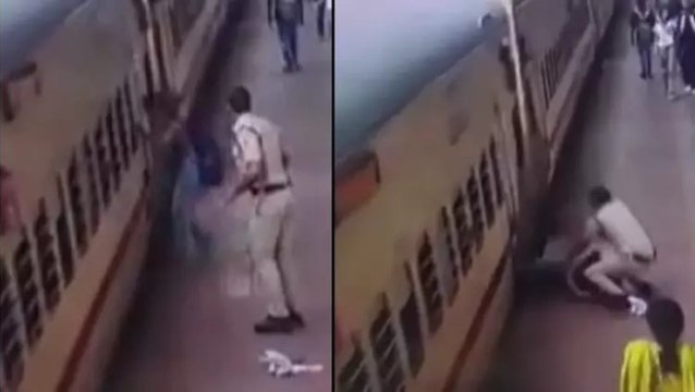 Hindistan’da hareket eden trene binmeye çalıştı, ölümden son anda kurtuldu