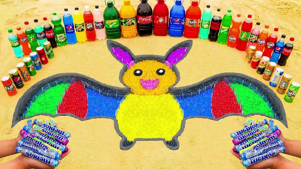 How to make Rainbow Cute Bat with Orbeez, Fanta, Coca Cola, Pepsi, Sprite vs Mentos & Popular Sodas