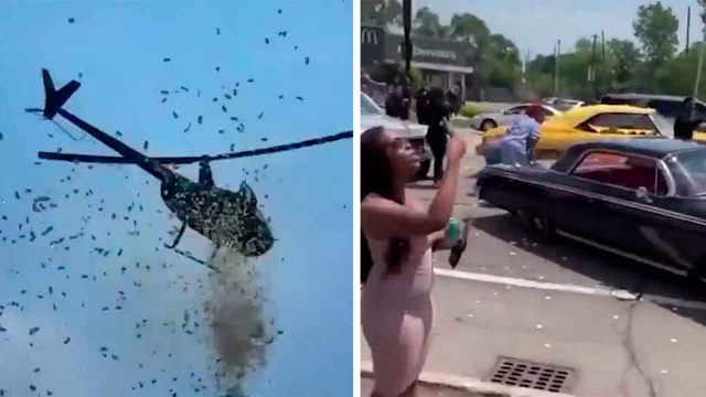 Se volvió viral: Empresario cumple su último deseo y helicóptero lanza 5.000 dólares en las calles