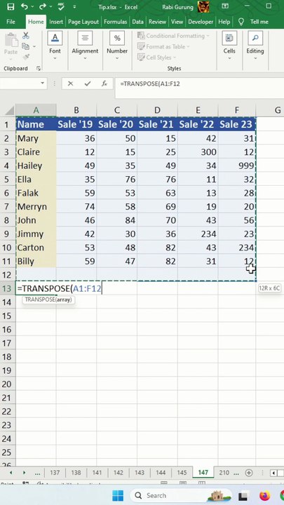 How to correct a #VALUE! error in the TRANSPOSE function - Excel Tips and Tricks