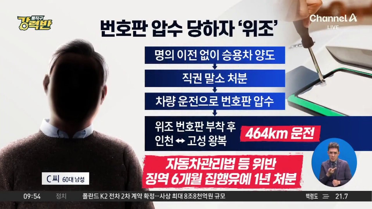 [돌직구 강력반]차량 번호판 압수 당하자…‘위조판’ 달고 운전