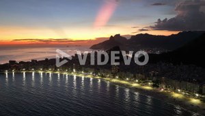 Dusk Skyline At Copacabana Beach In Rio De Janeiro Brazil