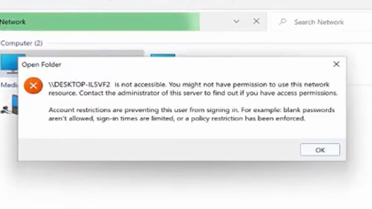 Solved - is not accessible. you might not have permission to use this network resource