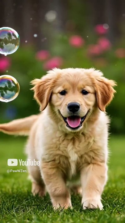 This Golden Retriever Puppy Chasing Bubbles Is Pure Relaxation 🐶✨ _ Satisfying Dog Short