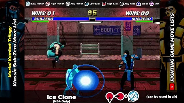 KLASSIC SUB-ZERO MOVE LIST - Mortal Kombat Trilogy (MKT)