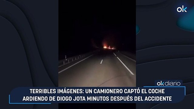 Terribles imágenes: un camionero captó el coche ardiendo de Diogo Jota minutos después del accidente
