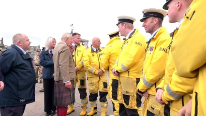 King's kilt on full display as he meets RNLI and Sea Cadets