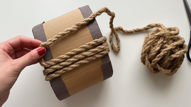 DIY Jute Rope Basket from Cardboard _ Easy Rustic Home Decor Idea