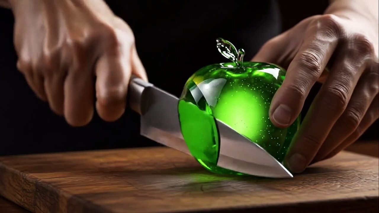 green apple cutting asmr video