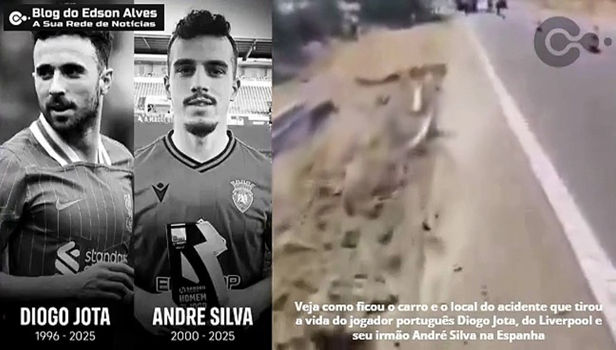 Veja como ficou o carro e o local do acidente que tirou a vida do jogador português Diogo Jota, do Liverpool e seu irmão André Silva na Espanha