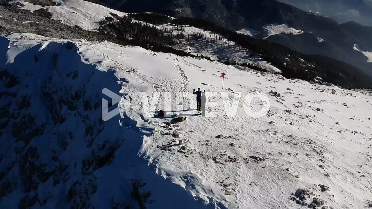 Flying drone above slovenian mountains