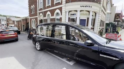 The motorcycle escort for Harry leaving Crediton Town Square, video Alan Quick IMG_5758