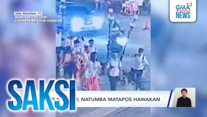 Poste ng ilaw, natumba matapos hawakan | Saksi