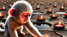 Look how the little monkey plants a strawberry treii in the desert