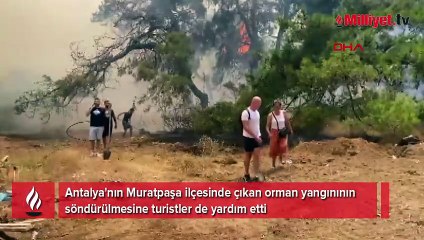 Antalya'da orman yangını! Turistler alevlere müdahale etti