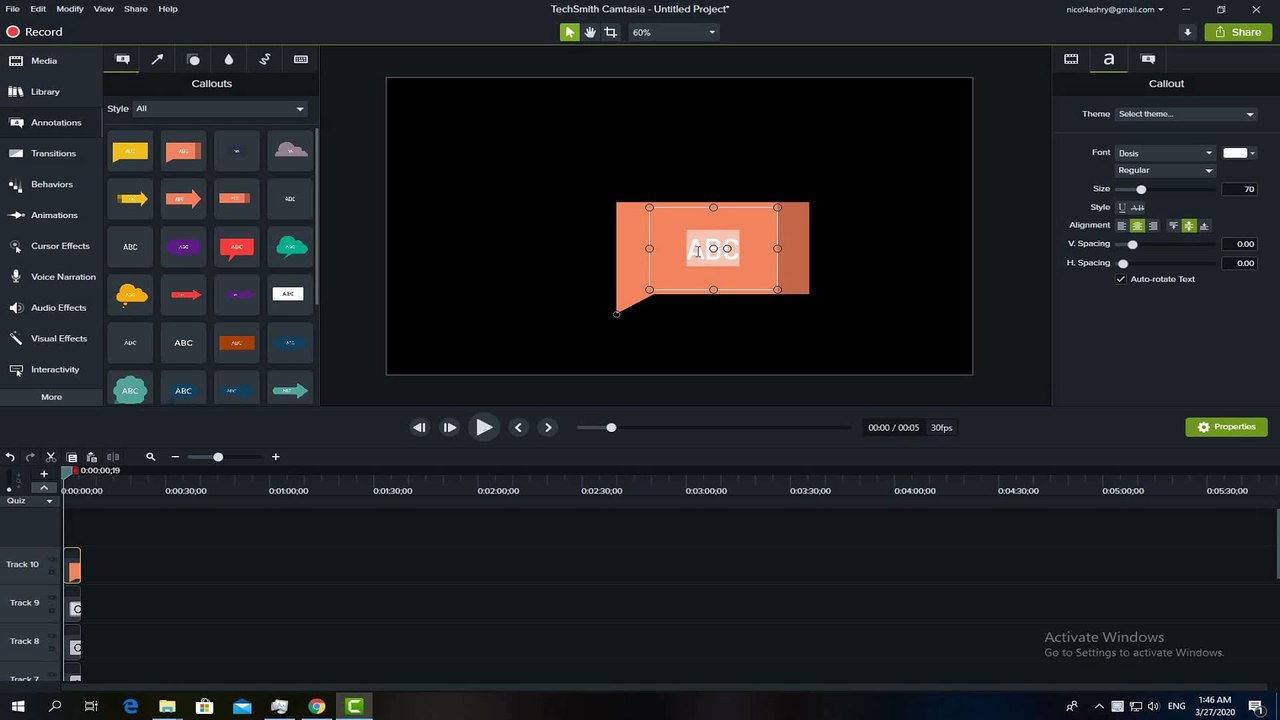Text motion in Camtasia studio