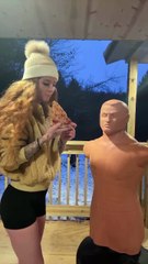 Girl Takes Out Her Anger on Rubber Dummy!