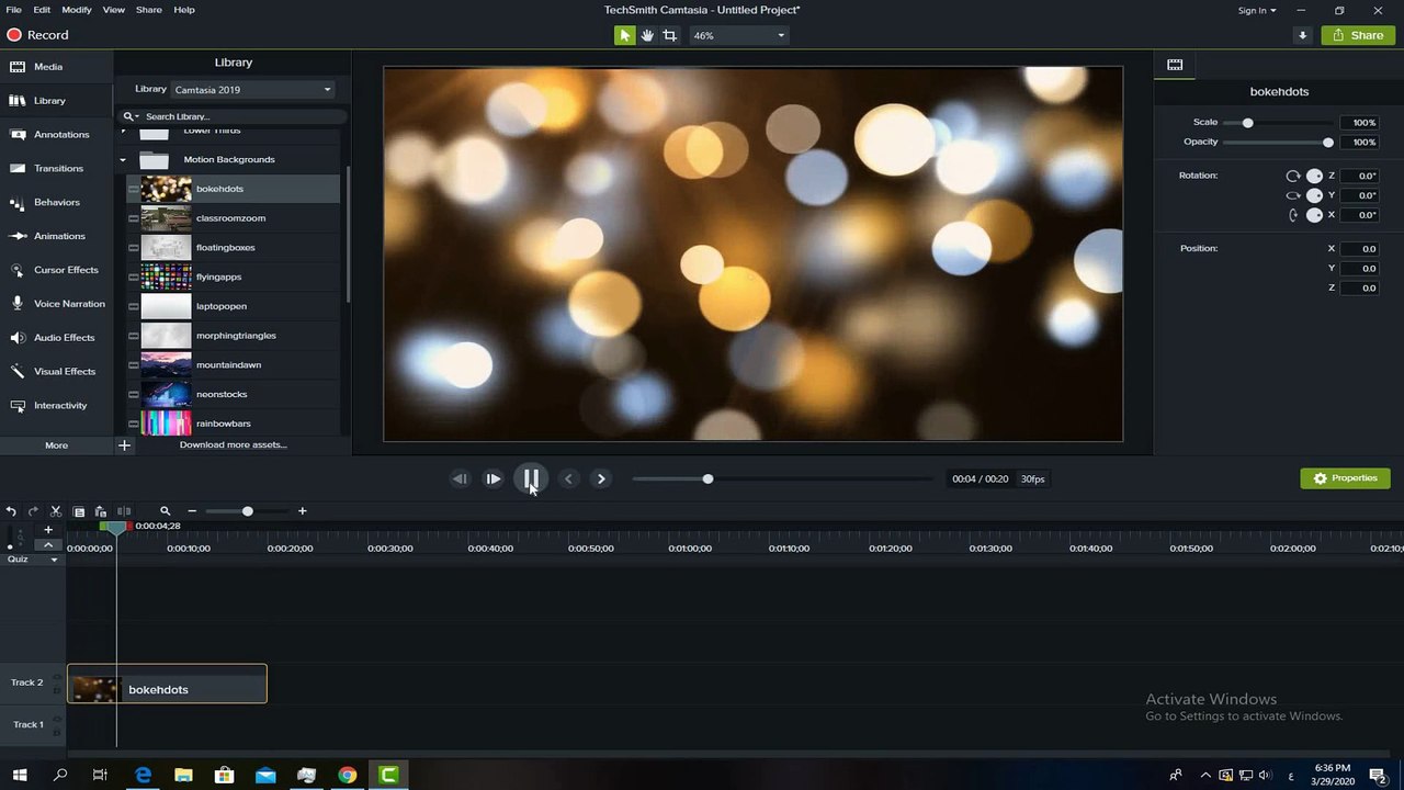 Motion background in Camtasia studio