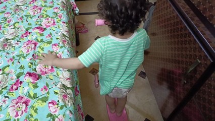 baby's  diaper smells😃,while fearless baby is riding a scooter 😍