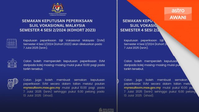 Keputusan peperiksaan SVM diumum esok - KPM