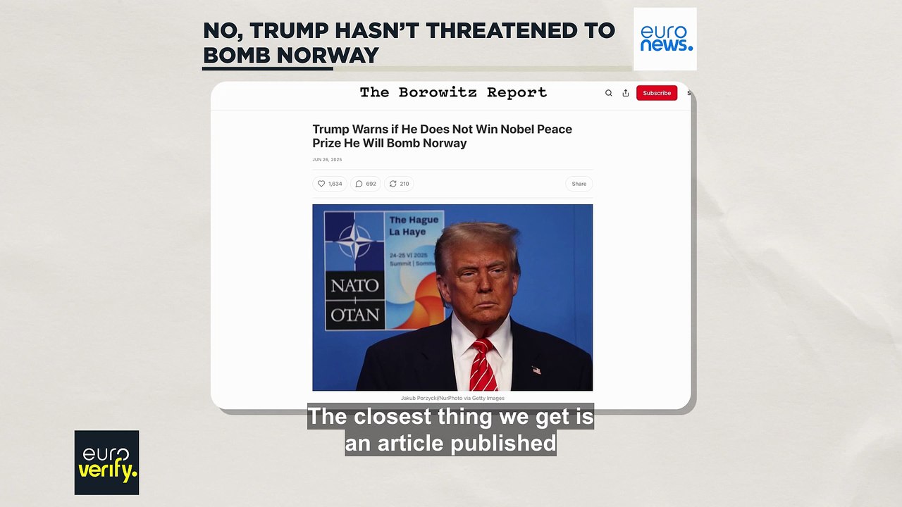 No, Trump hasn't threatened to bomb Norway if he doesn't get Nobel Peace Prize