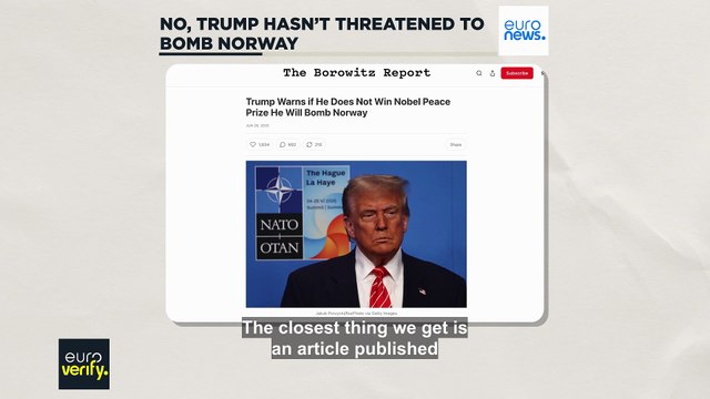 No, Trump hasn't threatened to bomb Norway if he doesn't get Nobel Peace Prize