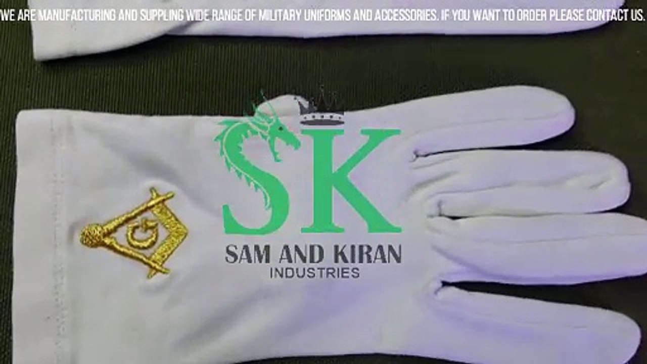 White Cotton Masonic Gloves with Gold Embroidered Logo, Masonic Regalia White Soft Gloves
