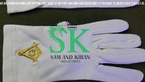 White Cotton Masonic Gloves with Gold Embroidered Logo, Masonic Regalia White Soft Gloves
