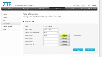 Configuracion para compartir musica y videos (media server)en modem Megacable  ZTE F670L