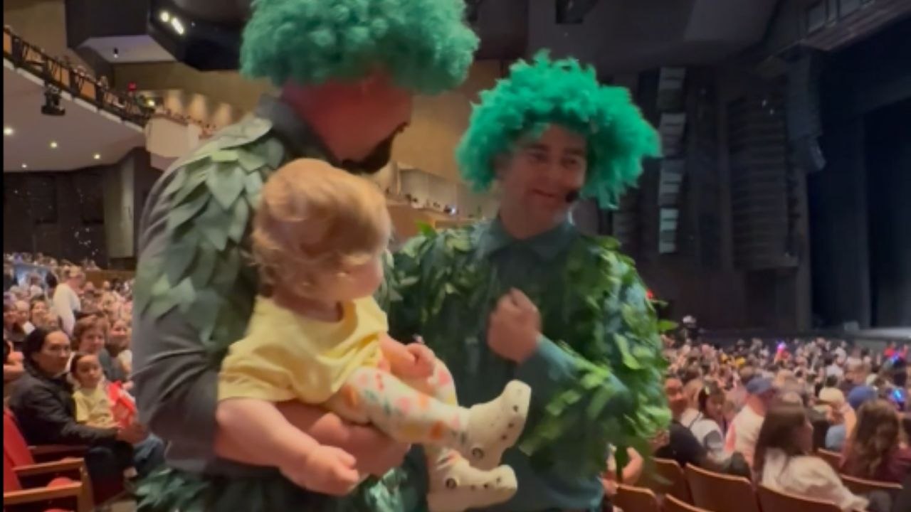 Woman shares the comical moment featuring her husband dancing on stage with The Wiggles