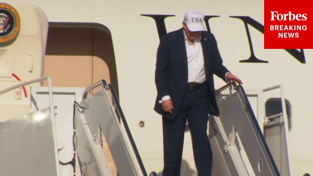 President Trump Arrives At JBA After Spending The Weekend In Bedminster, New Jersey