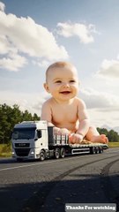 Big cute baby comes in a apple truck and destroys the city 😭 #ai #baby