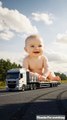 Big cute baby comes in a apple truck and destroys the city 😭 #ai #baby