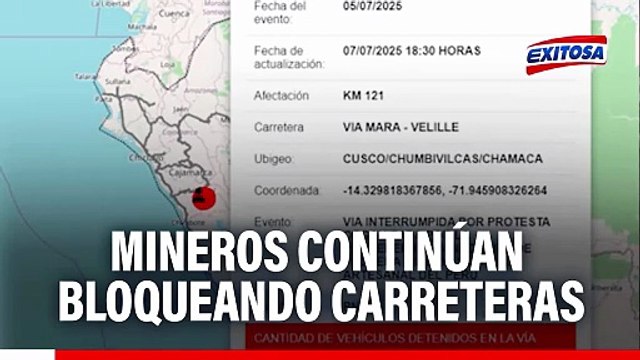 Mineros artesanales continúan bloqueando carreteras por exclusión del Reinfo