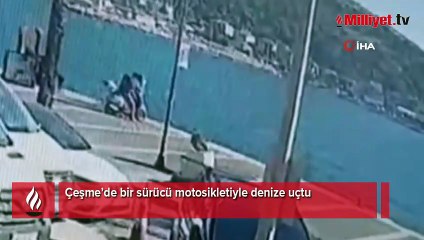 Çeşme'de motosikletiyle denize uçtu