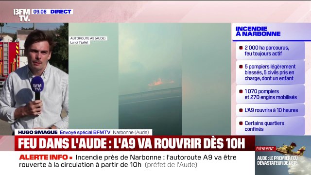 Feu dans l'Aude: le préfet annonce la réouverture de l'autoroute A9 vers 10 heures
