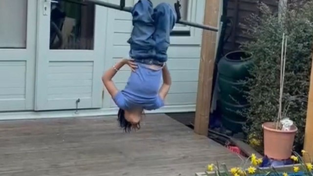 Girl builds a fitness setup at home but gravity takes over in the end