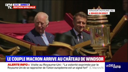 Les images de l'arrivée d'Emmanuel Macron et le roi Charles III au château de Windsor