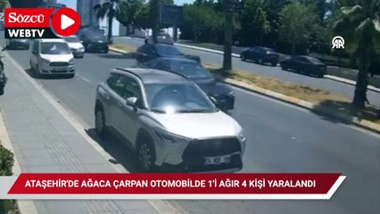 Ataşehir'de ağaca çarpan otomobilde 1'i ağır 4 kişi yaralandı