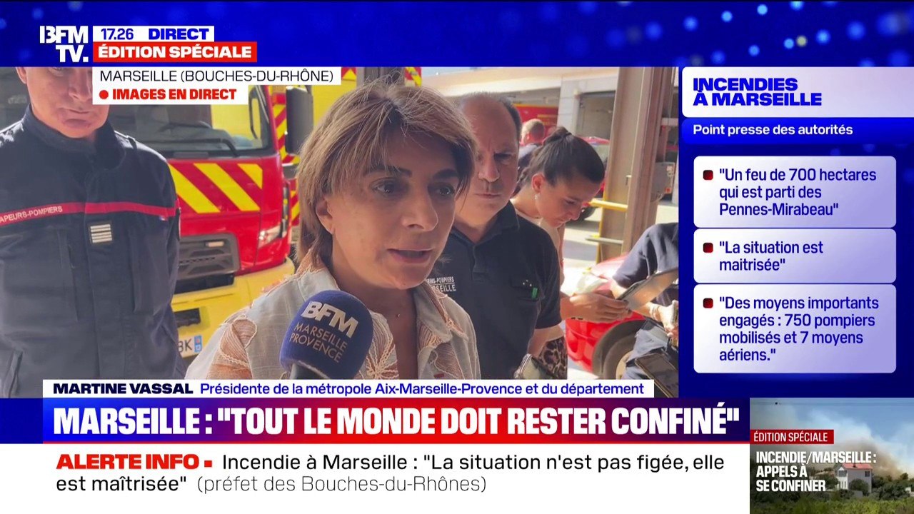 Feu à Marseille: "Cet incendie est parti d'une voiture qui s'est embrasée au bord de l'autoroute", déclare Martine Vassal (présidente de la métropole Aix-Marseille-Provence)
