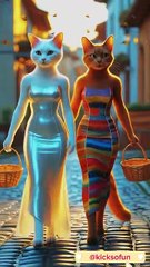 Two lady cats shopping from market