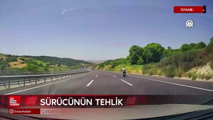 İstanbul Çatalca'da motosiklet sürücüsünün tehlikeli hareketleri