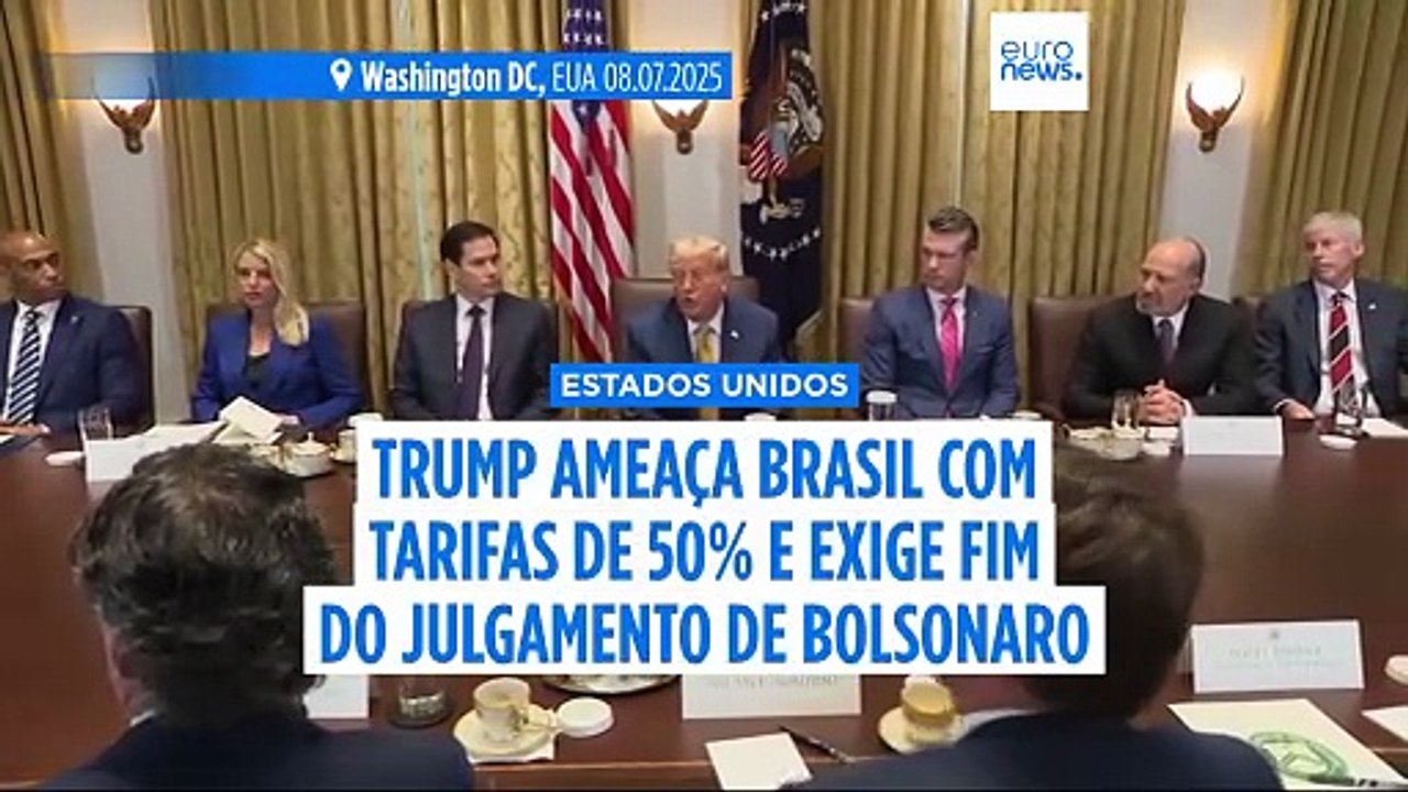 Trump quer impôr uma taxa de 50% sobre os produtos provenientes do Brasil e exige o fim do julgamento de Bolsonaro