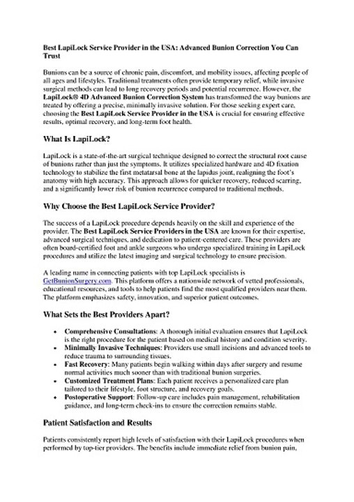 Best LapiLock Service Provider in the USA: Advanced Bunion Correction You Can Trust