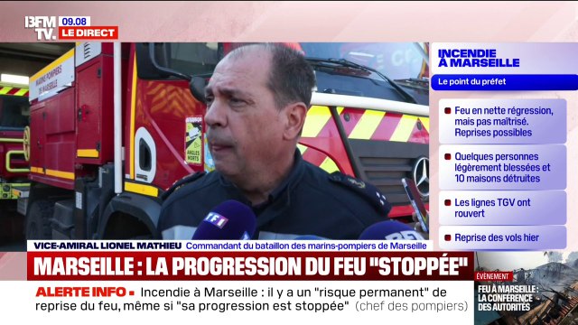 Incendie à Marseille: Nous n'avons pas de feu virulent en l'état actuel , indique le commandant du bataillon des marins-pompiers de Marseille