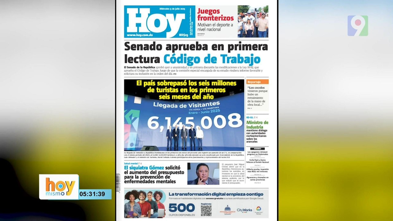 Titulares prensa dominicana miércoles 09 de julio 2025 | Hoy Mismo