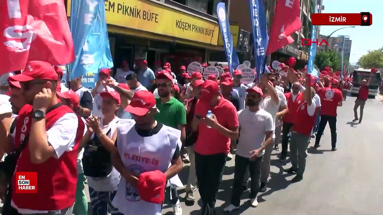 İzmir'de Belediye-İş Sendikası üyeleri, işten çıkarılan işçiler için yürüdü