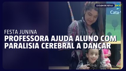 Professora usa colete para ajudar aluno com paralisia cerebral a participar de quadrilha junina